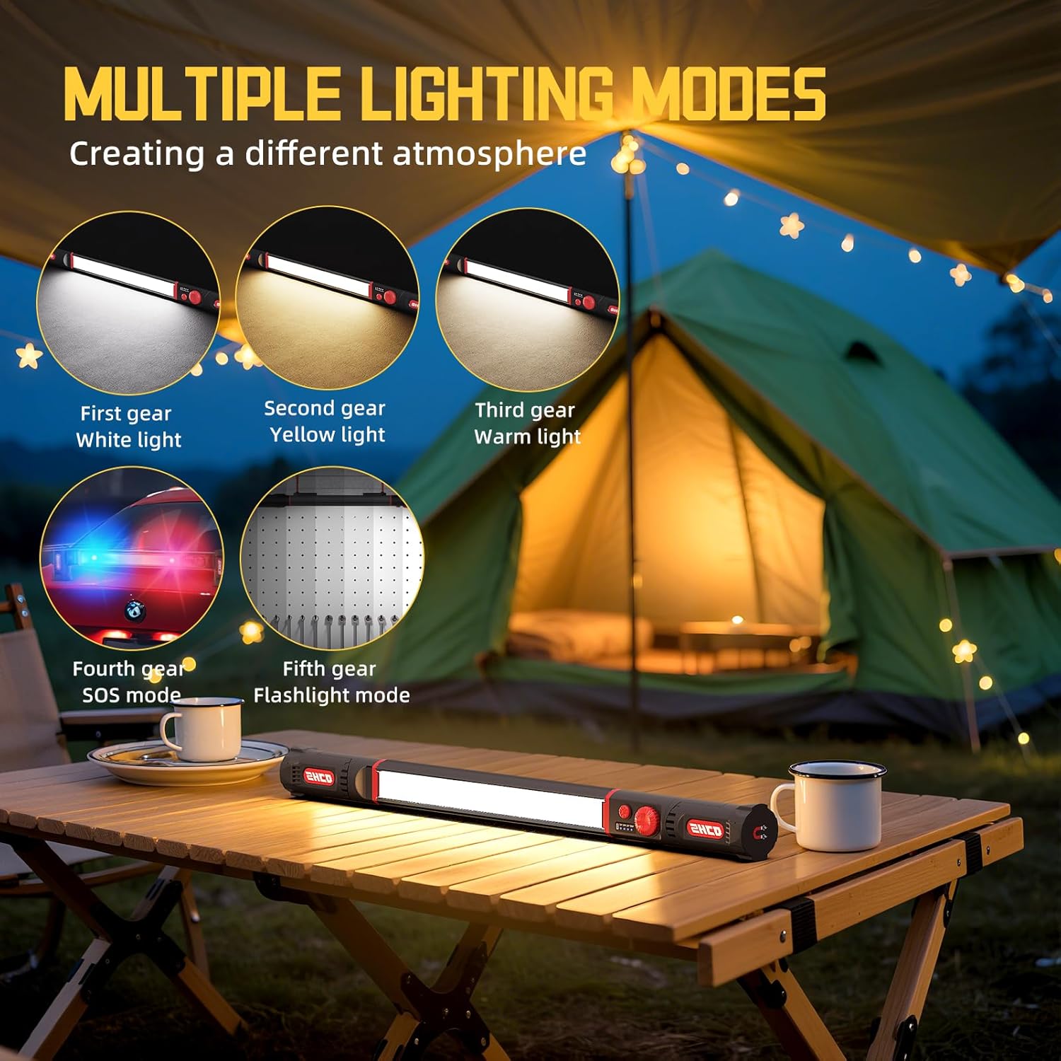 Magnetic work light,5200mAh Rechargeable LED Work Light with Magnetic Bases&HangingHooks,Aluminum Alloy Magnetic light bar with 4Lighting Modes, For Car Repairing/Inspection/Garage/Workshop