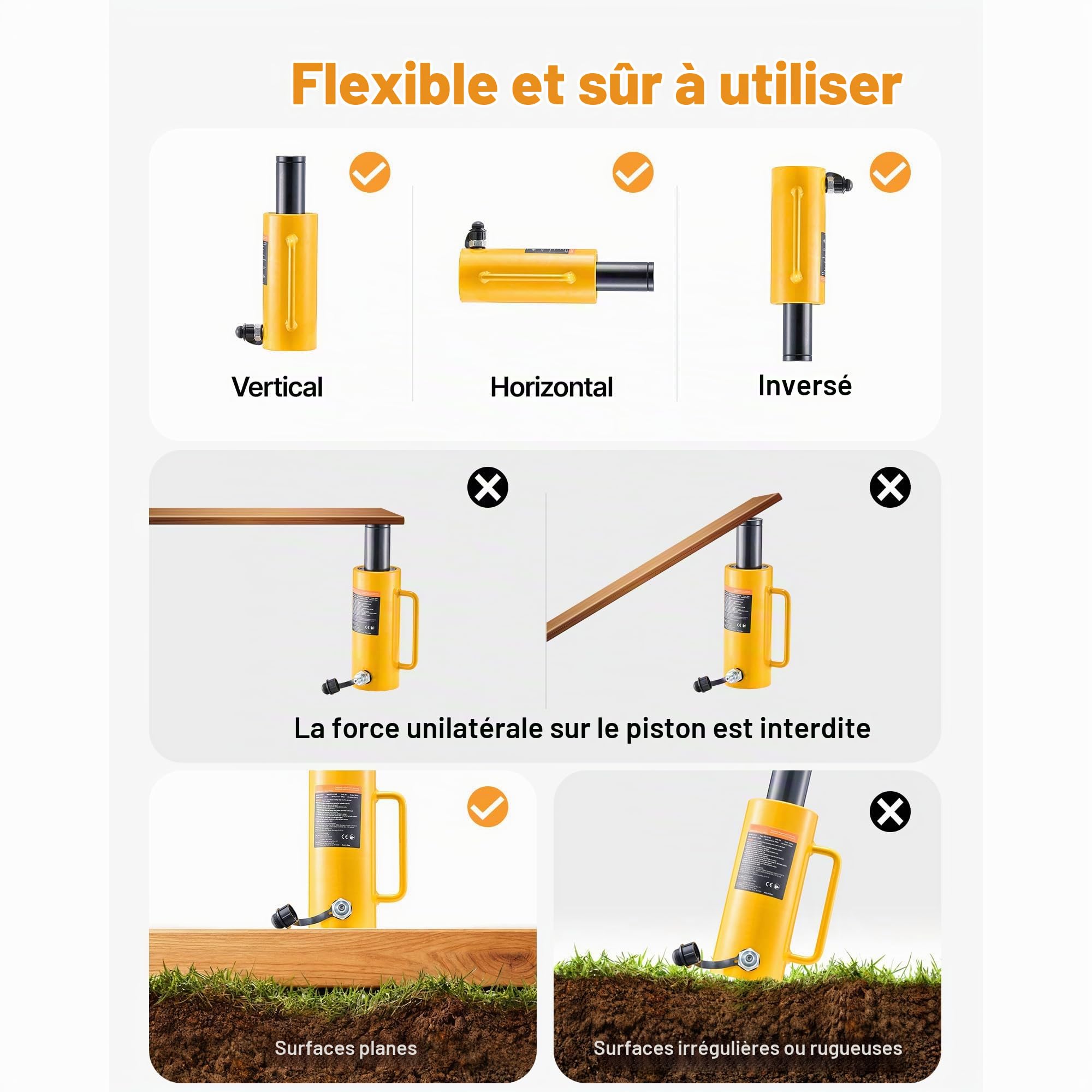 Succebuy Bouteille Hydraulique 20T Cric-Bouteille 100mm Vérin Hydraulique 24lb De Cylindre De Piston Creux