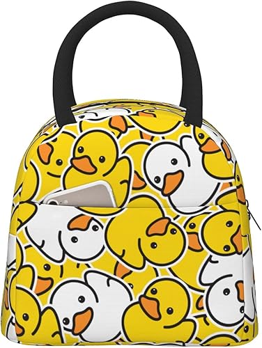 Fiokroo Bolsa de almuerzo aislada con bonitos patos de goma, caja de almuerzo reutilizable con dibujos animados para escuela, trabajo, universidad,