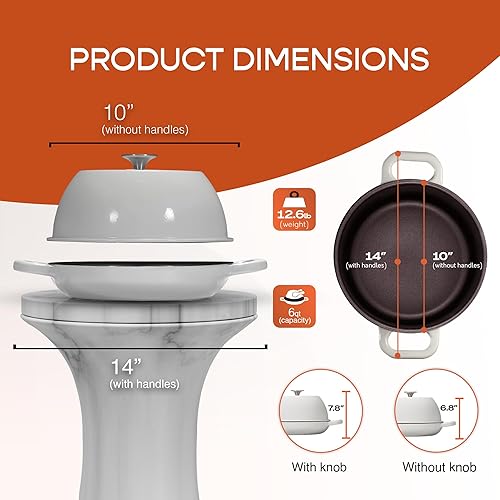 Miniatura 9 de Horno holandés de hierro fundido esmaltado para hornear pan de masa madre  Olla de 6 cuartos de galón con tapa  Juego de utensilios de cocina de