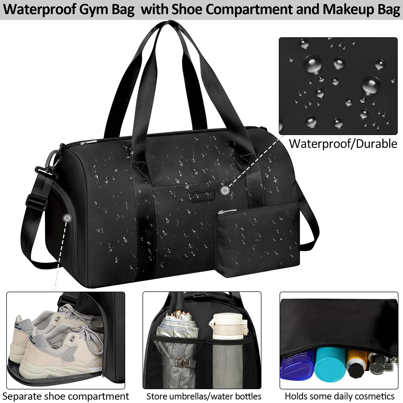Snapklik.com : Vankor Gym Bags For Women Men Large, Waterproof Sports ...