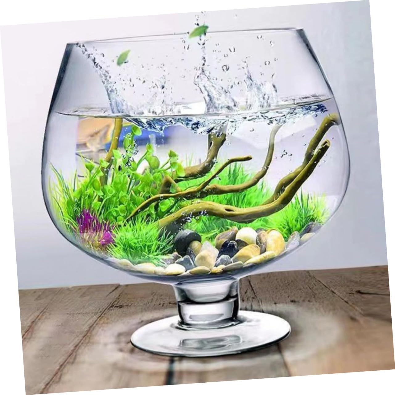 IMIKEYA Clear Glass Fish Bowl Vase Versatile Desktop Aquarium for Home Office Decoration Multi-Function Tank Elegant Goblet-Shaped Design for Plants and Small Fish