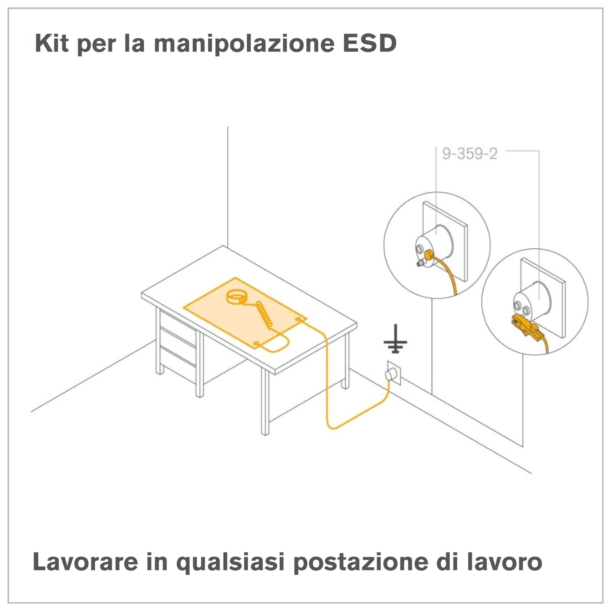 BERNSTEIN ESD Personal Grounding Set 5 pezzi | Set di manipolazione ESD | Tappetino (500x400x0,5), cinturino da polso, 2 cavi, spina di messa a terra | Per lavorare in aree protette