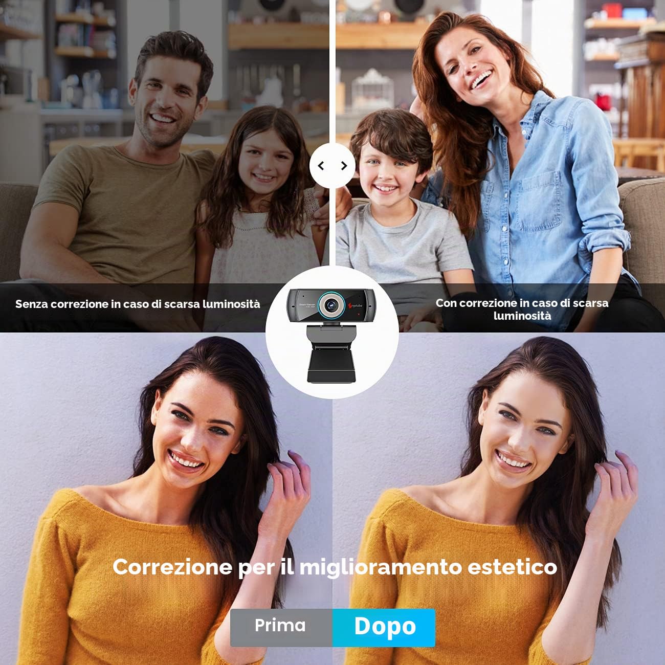 Angetube Webcam HD 1080P con microfono, USB PC Streaming Web Camera Widescreen per Videochiamate e Registrazione Supporta Skype, OBS, Xbox, XSplit, Facebook, Youtube Compatibile per Mac, IOS, Windows