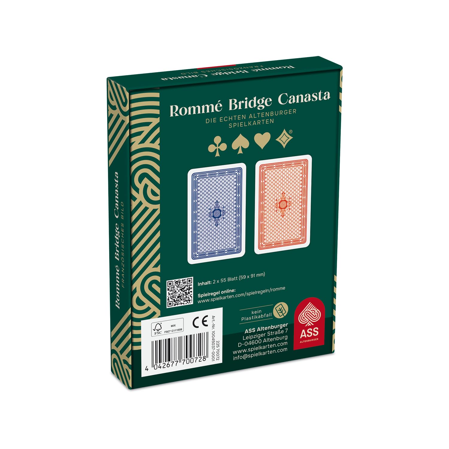 Baraja De Cartas Rummy ASS Altenburger – 2 Mazos De 55 Naipes Con 6 Comodines, Certificación FSC Y Embalaje Sostenible