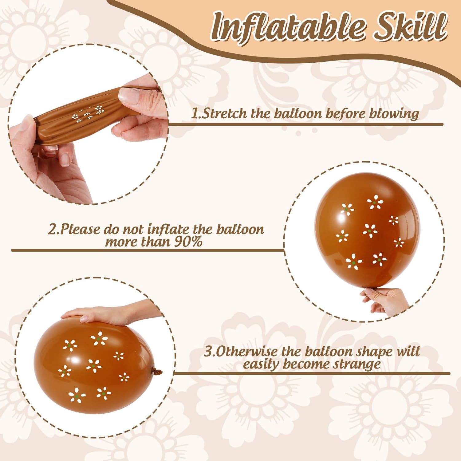 Whaline 60Pcs Cielito Lindo Balloons Platos De Barro Fiesta Latex Balloon Terracotta Brown Nude Beige Balloon with Petal Print for Mexican Wedding Birthday Party Decor, 12 Inch