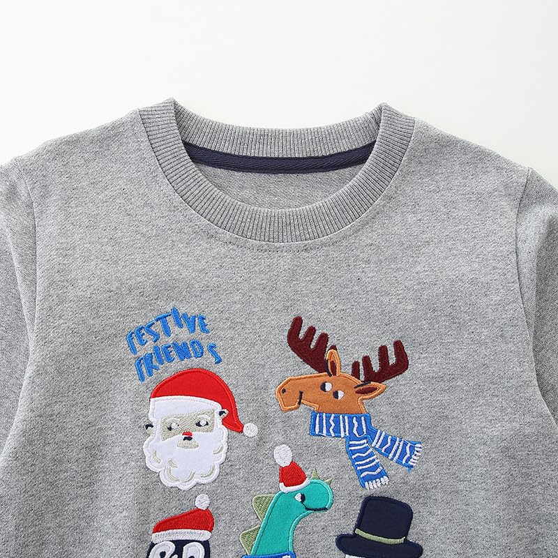 Toddler Boy Sweatshirts, Cartoon Christmas Graphic Crewneck Sweatshirt,Gray,Long Sleeve Pullover Crew Neck Tops3