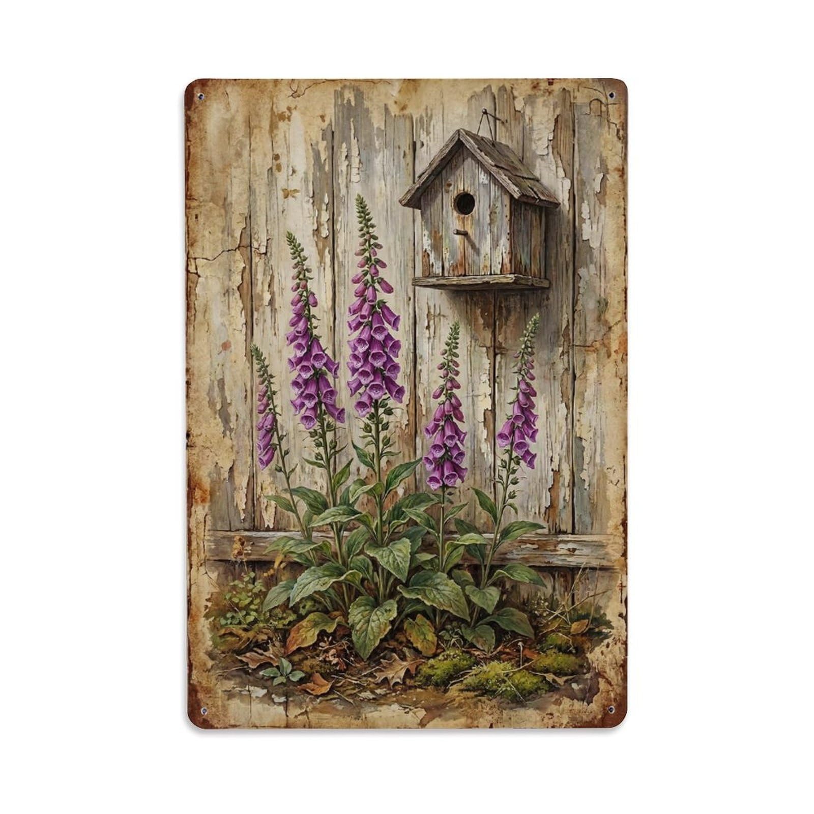 Foxglove Garden Purple Flowers Countryside Cottage Vintage Metal Tin Sign Plaque Wall Decor for Cafe, Club, Garden Metal Poster 8x12Inch
