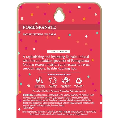 Miniatura 8 de Burt's Bees Bálsamo labial hidratante 100% natural, granada con cera de abejas y extractos de frutas, 1 tubo