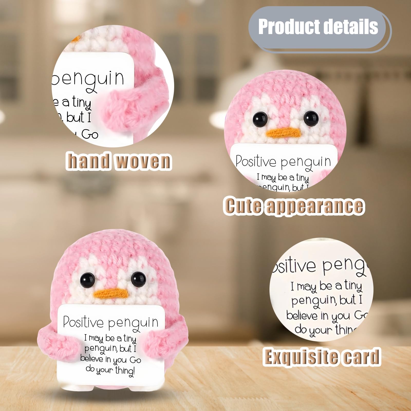 TUBAWD 4PCS Positive Penguin, Positive Crochet Animals Handmade Crochet Penguin Set, Emotional Support Companions - Image 3