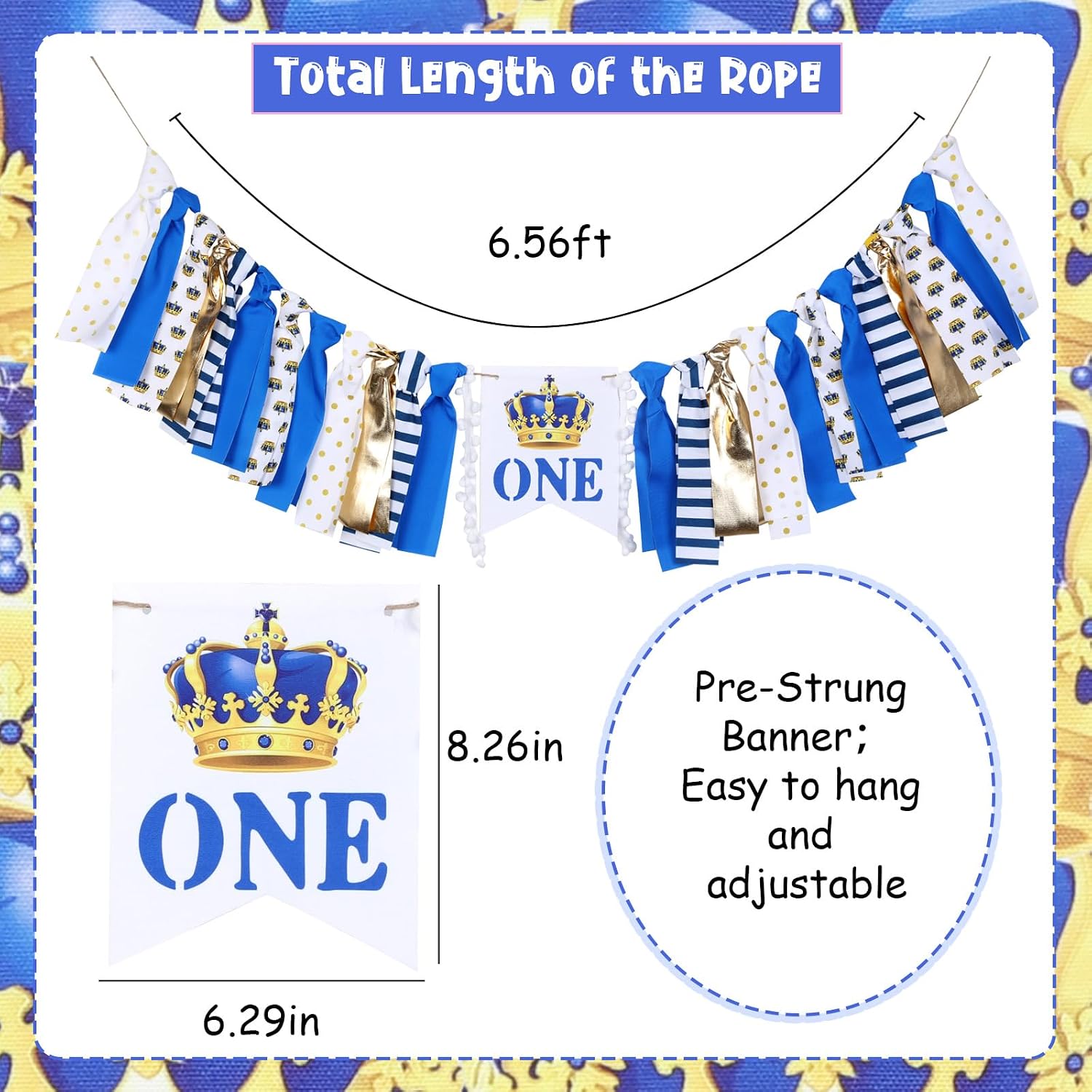 Prince 1st Birthday Decorations Royal Blue Gold Prince High Chair Banner Crown 1st Birthday Decor Royal Prince Birthday Decor Crown Royal Celebration Party Decor for Baby Boy's1st Birthday