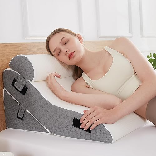 Homemate Juego de 3 almohadas ortopédicas mejoradas de cuña para cama, almohada de espuma poscirugía para aliviar el dolor de espalda, piernas y