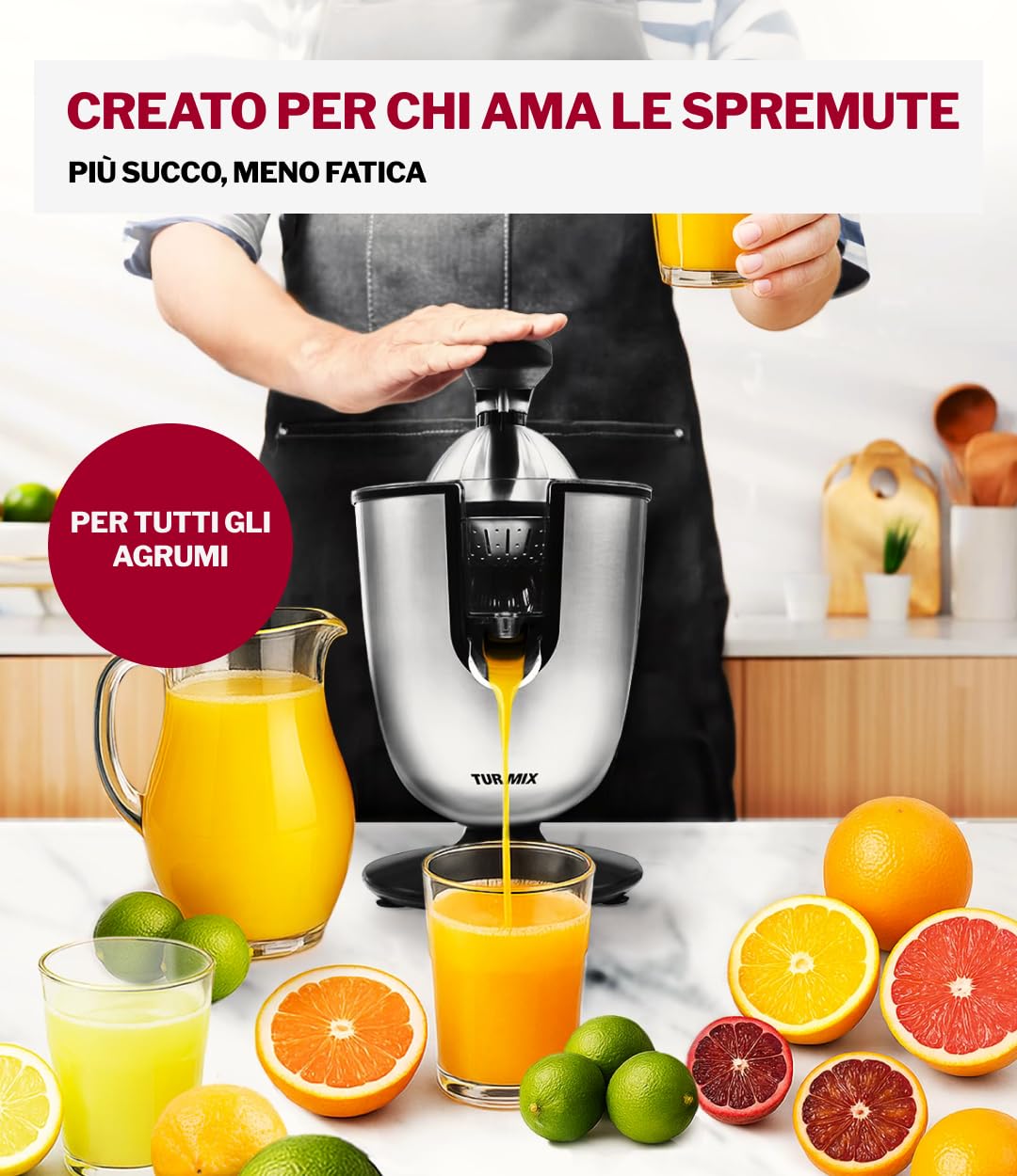 Turmix Multi-Juicer machine CX 650 – Spremiagrumi elettrico professionale in acciaio inox, 2 coni per agrumi grandi e piccoli, beccuccio antigoccia, motore silenzioso 160 W, lavabile in lavastoviglie