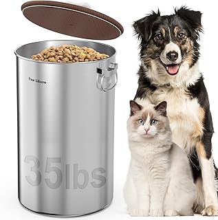 35 Lbs Stainless Steel Dog Food Storage Container with Airtight Wooden L...