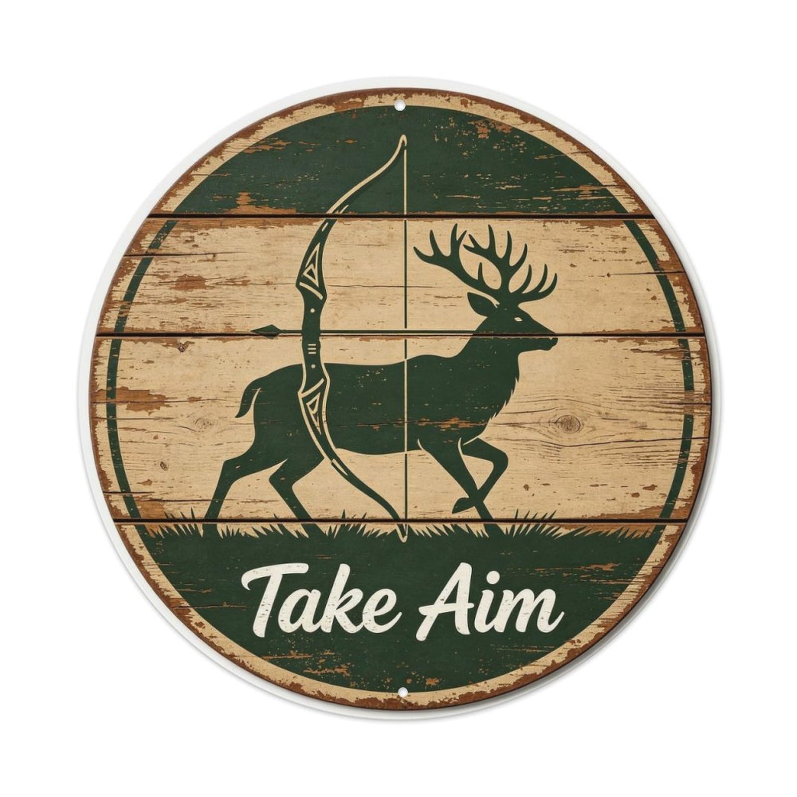 Rustic Archery Bow Hunting Take Aim Metal Tin Sign Plaque