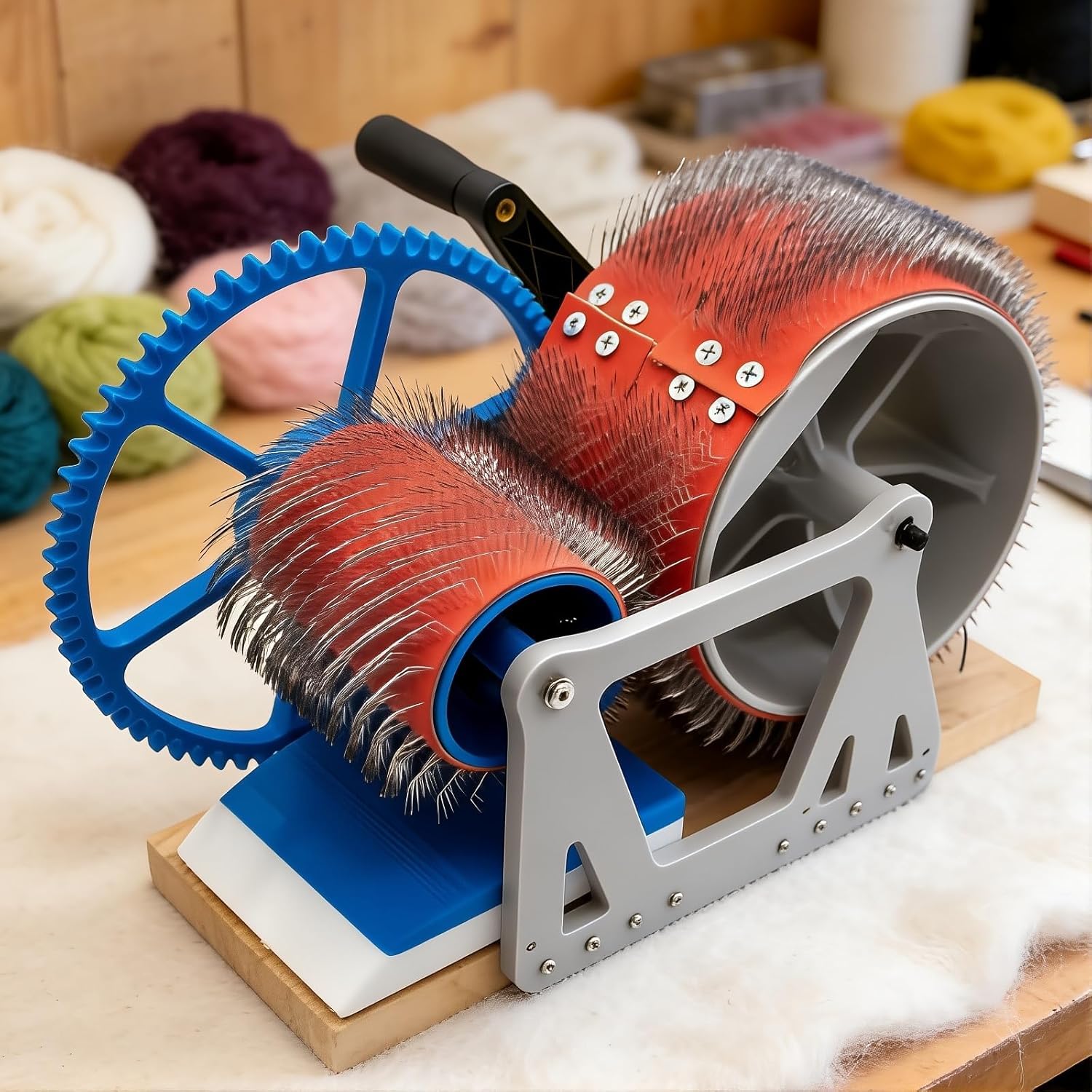 Cardatrice manuale per lana, miscelazione e pettinatura rapida del colore, rimuove le impurità delle fibre, tavola di miscelazione in legno per realizzare feltrini fai da te, filatura