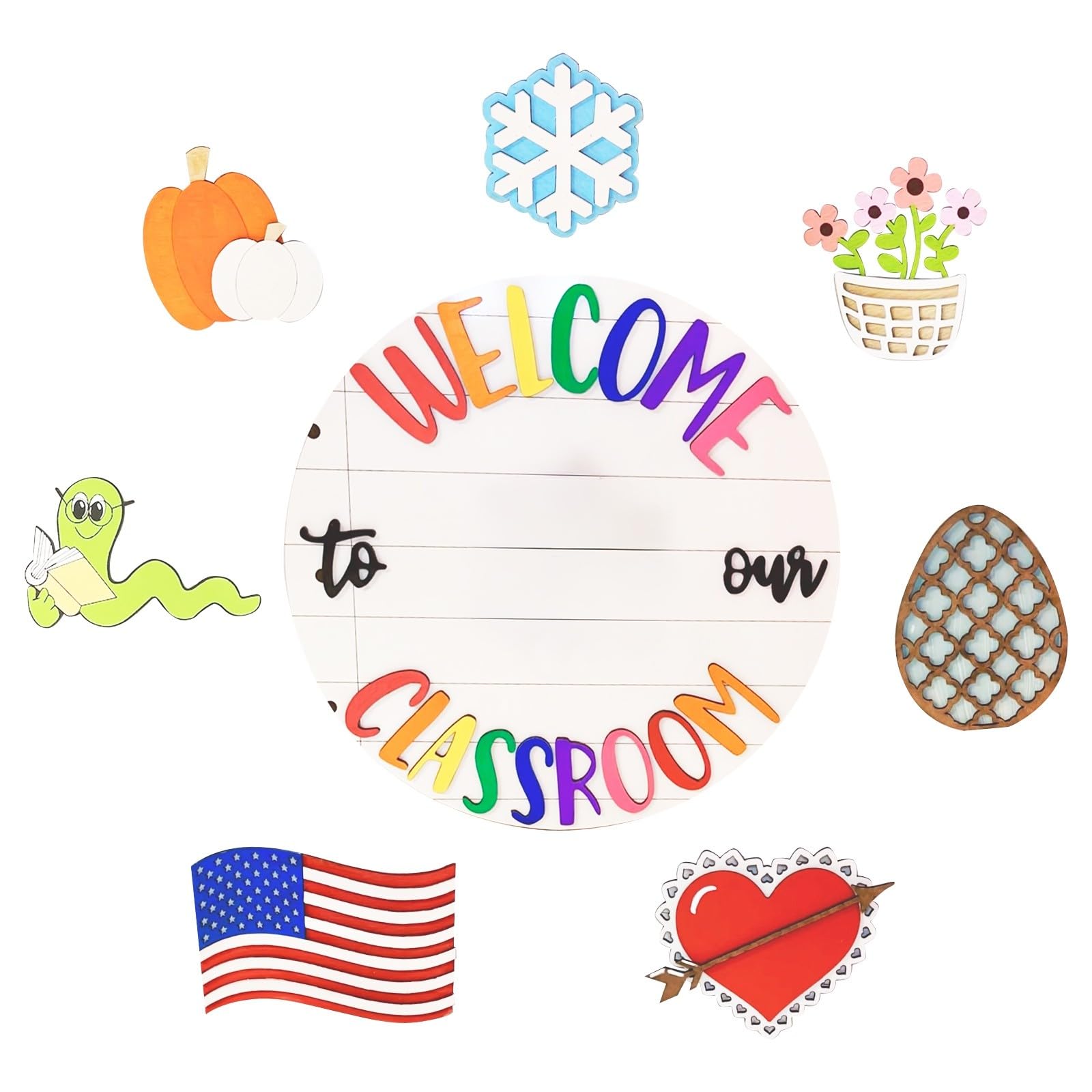 Interchangeable Welcome Classroom Door Sign, to Our, Funny Back To Schools Props, with 12 Pcs Seasonal Replaceable Ornaments, to Welcomes for Classrooms Porch Front Decor (CHUOZI)