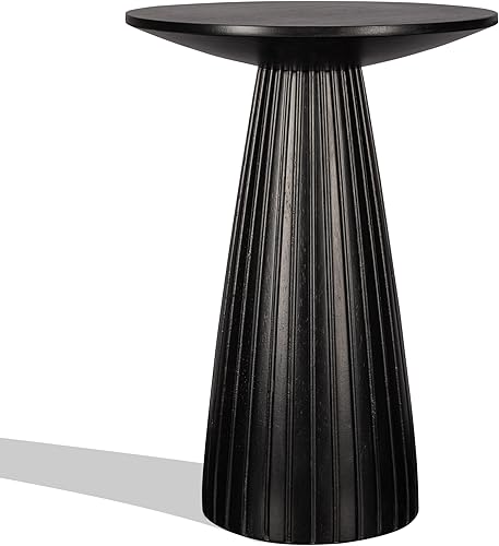 Miniatura 8 de Mesa auxiliar con pedestal negra de 14.56 pulgadas de diámetro, mesa auxiliar moderna, diseño de base acanalada, mesa de bebida minimalista para