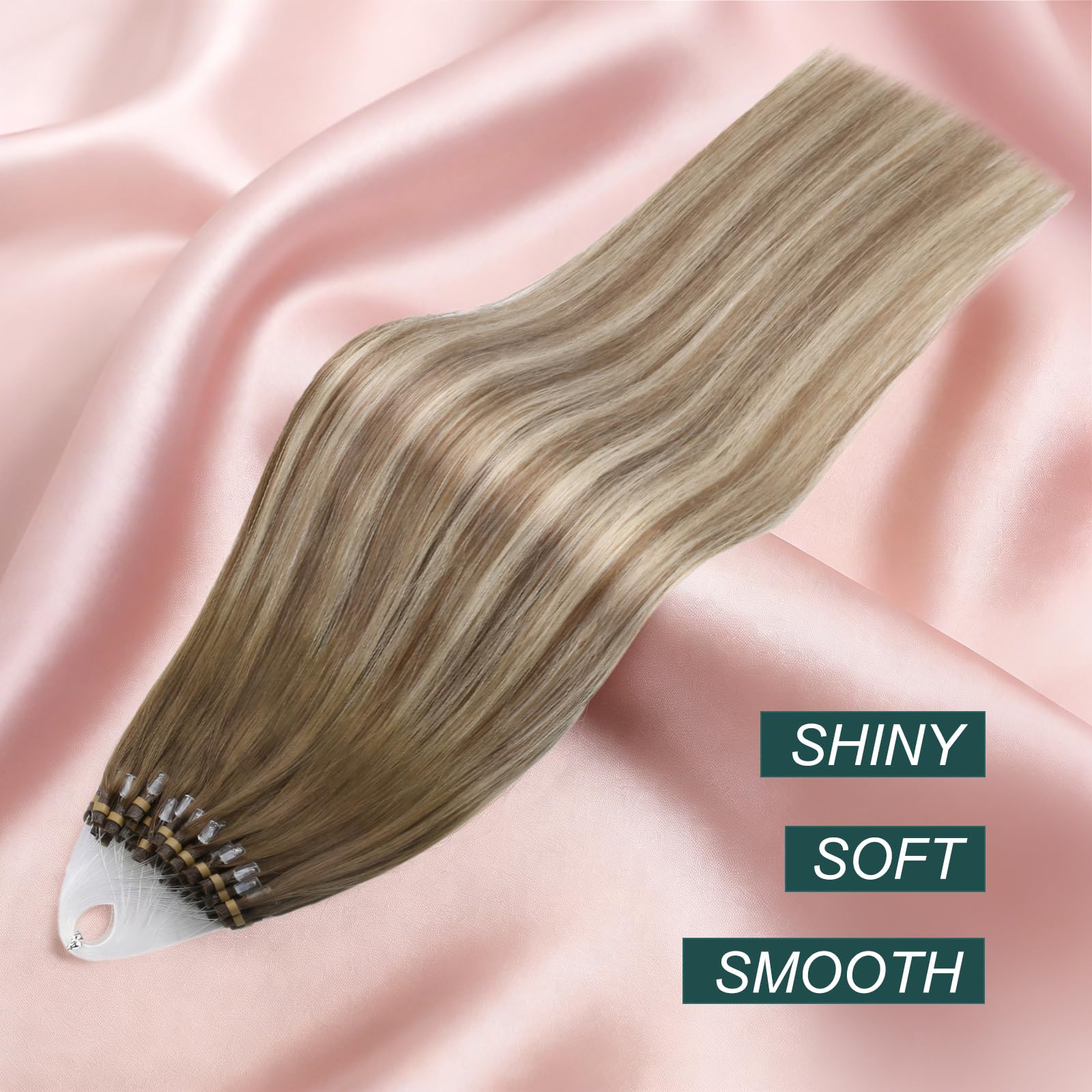 Easyouth Balayage Micro Ring Hair Extensions in Ombre Dark Brown to Medium Blonde, 16 Inch.