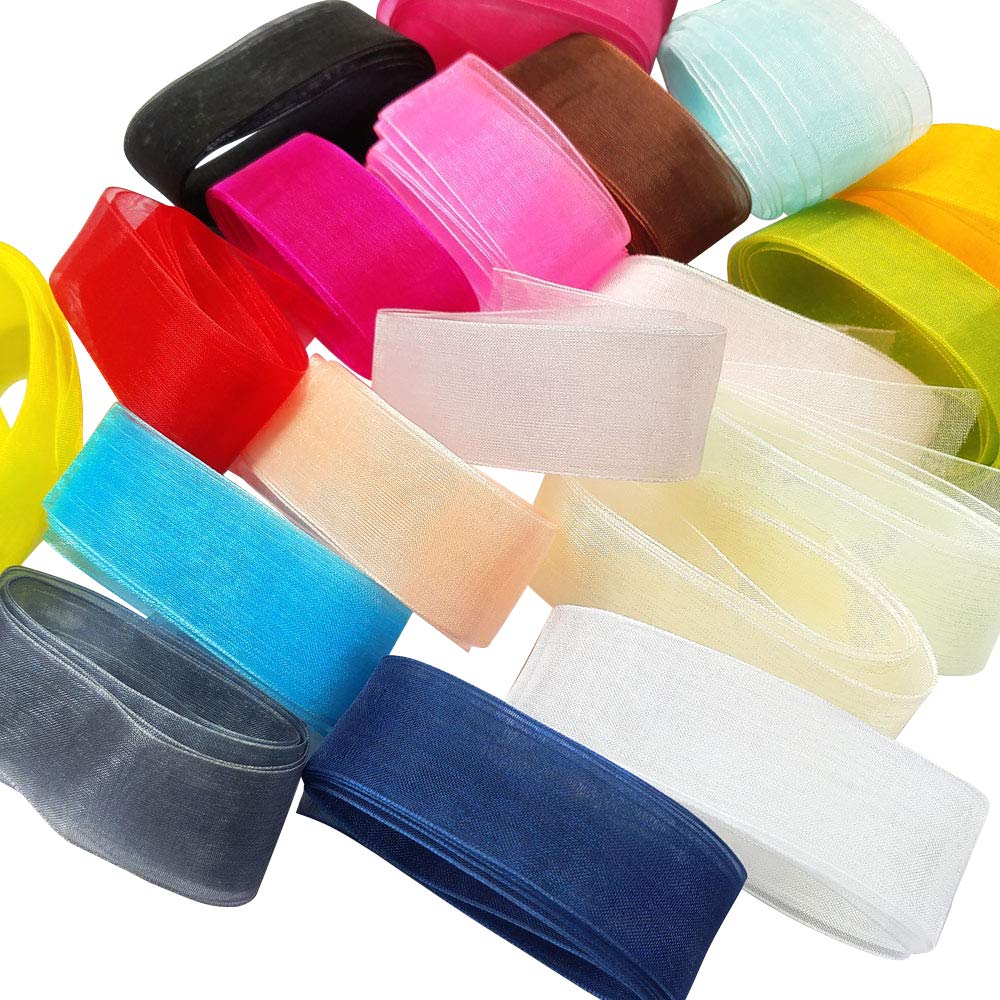 Chenkou Craft 1" Organza Ribbons Assorted Sizes Colors Styles Ribbons Mix Lots Bulk (1" Organza Ribbons)