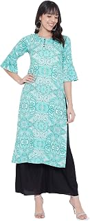Women's Sea Green & White Printed Kurta with Palazzos