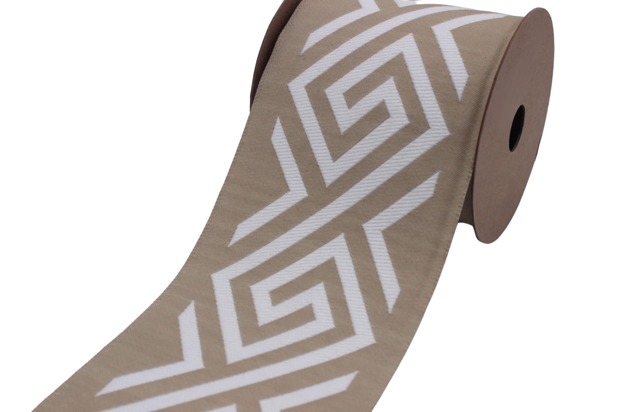 Ruban jacquard beige et blanc de 100 mm pour vos rideaux et draperies en bobine de 3,5 mètres