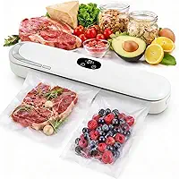 Seladora a Vácuo de Alimentos Potente 2 em 1 Bivolt + 10 Sacos com Temporizador Digital Portátil e Dupla Função Seladora e a Vácuo Máquina Selagem Rápida 110v/220v
