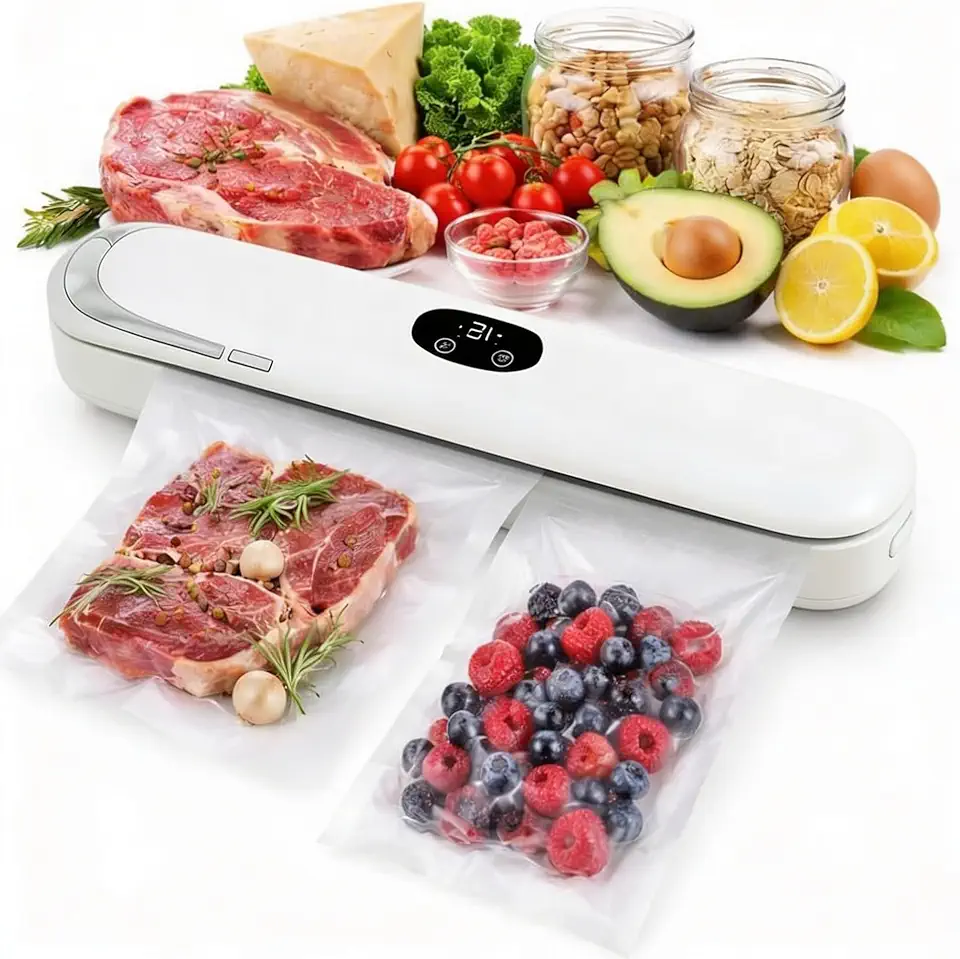 Seladora a Vácuo de Alimentos Potente 2 em 1 Bivolt + 10 Sacos com Temporizador Digital Portátil e Dupla Função Seladora e a Vácuo Máquina Selagem Rápida 110v/220v