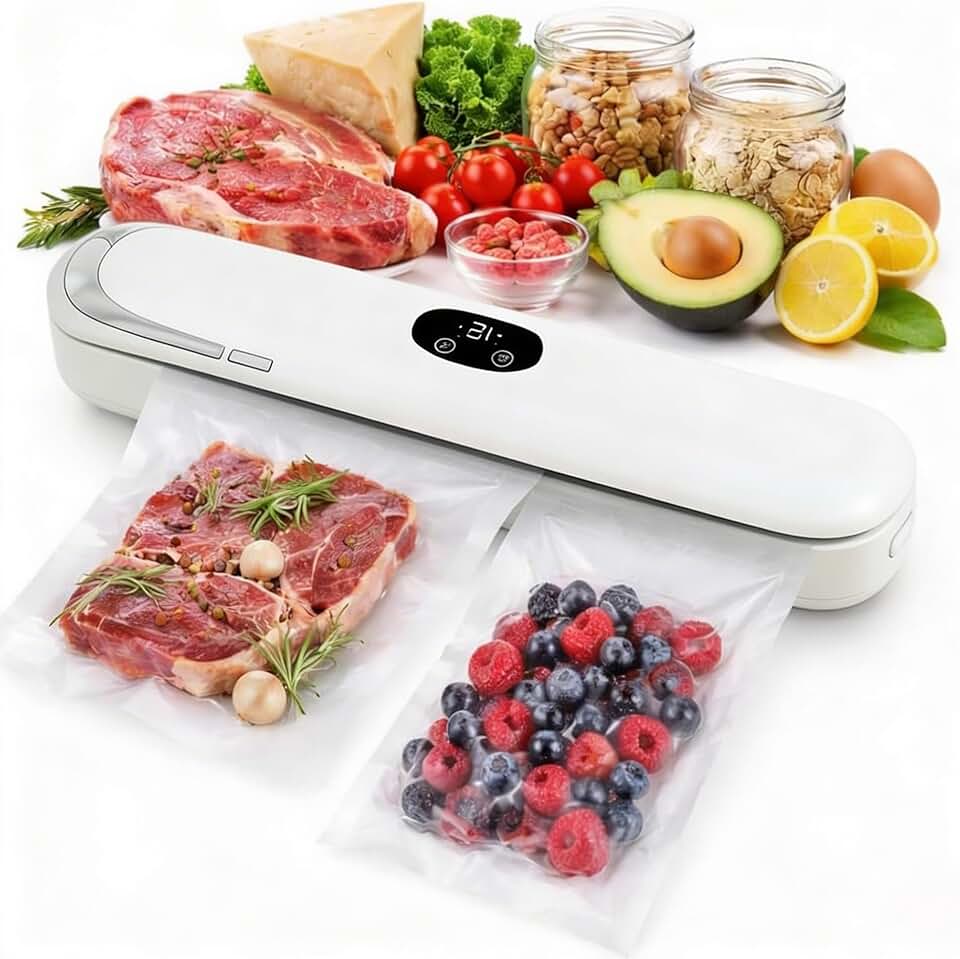 Seladora a Vácuo de Alimentos Potente 2 em 1 Bivolt + 10 Sacos com Temporizador Digital Portátil e Dupla Função Seladora e a Vácuo Máquina Selagem Rápida 110v/220v