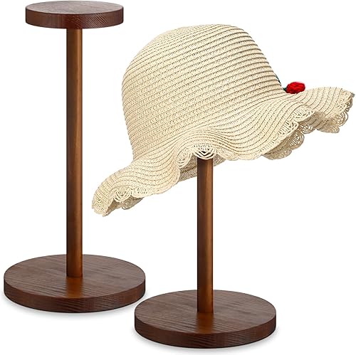 Chunful Soporte de exhibición de sombreros de madera rústica para sombreros, soporte vintage para pelucas, joyería y casco, organizador de