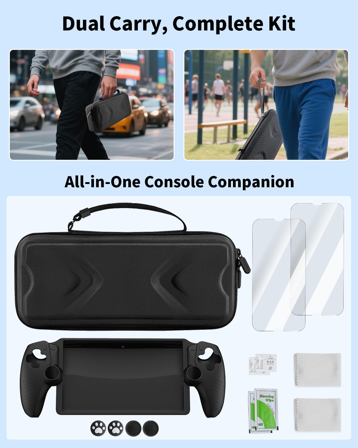 HolyFort Kit Accessori 14 in 1 per PlayStation Portal (PS5 Remote Player), Custodia Rigida per PS Portal, Copertura in Silicone, 2 Proteggi Schermo, 4 Thumb Grips, Nero