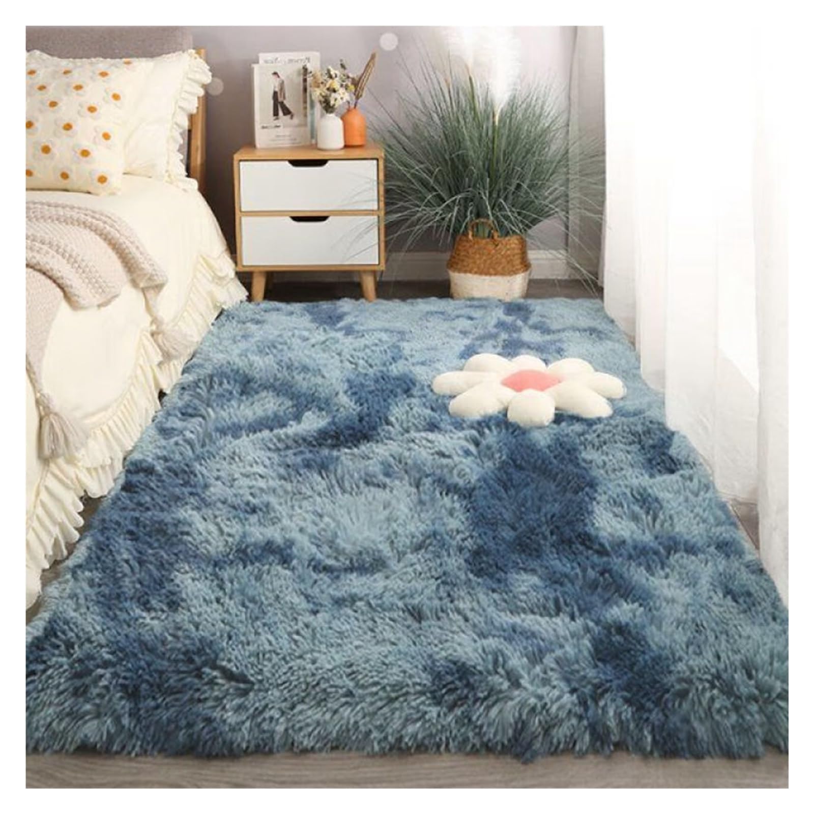 GOUSANG Area Carpet 110 x 220 cm Anti-Allergy Washable Rug Sensitive Skin Fleece Chair Cover for Sofa Home Room Hallway Kitchens, Navy Blue