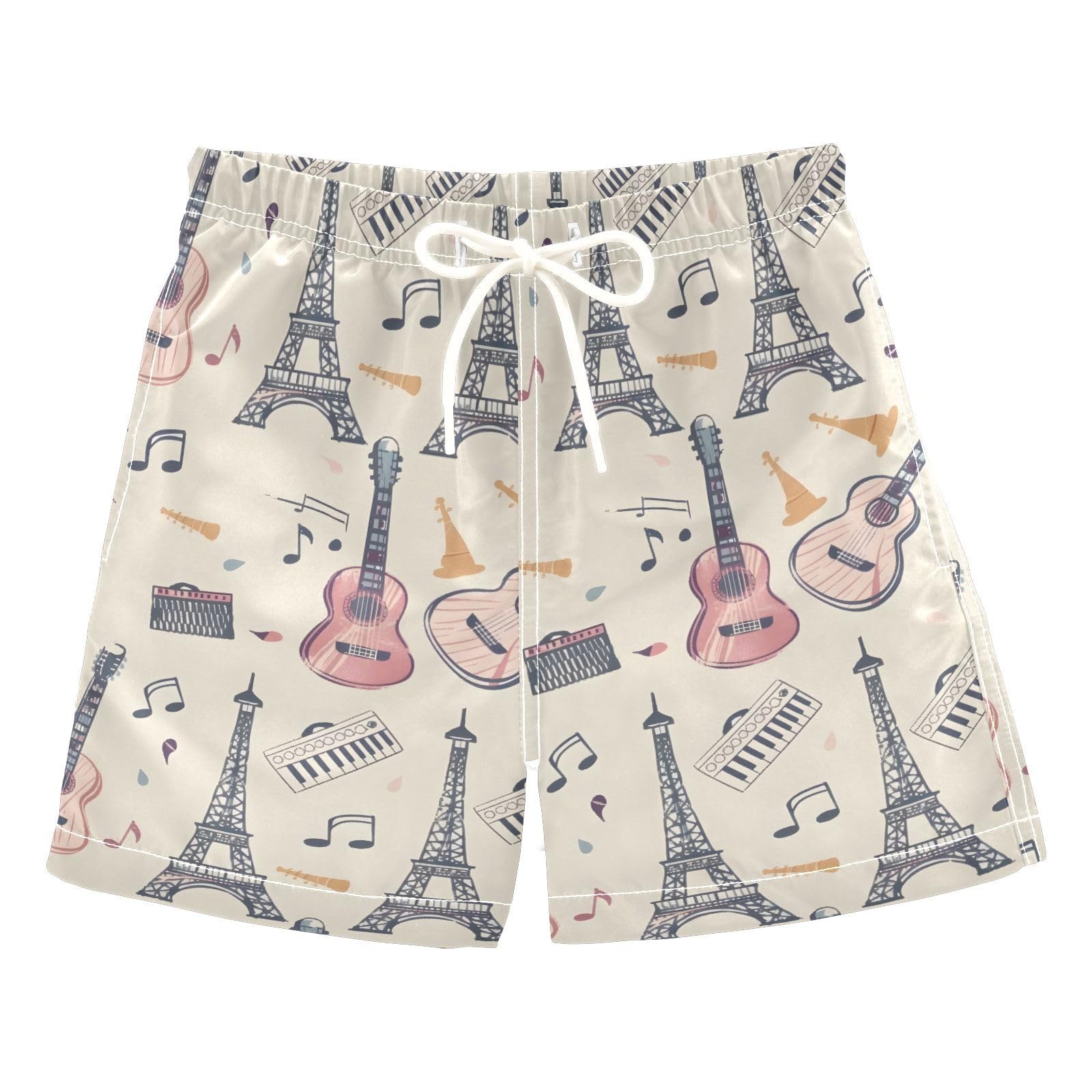 ALAZA Paris Eiffel Tower Guitar Music Boys' Swim Trunks Beach Shorts Quick Dry Swimsuit 8 Years Multicoloured
