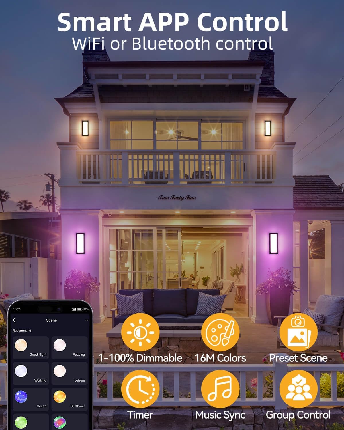 RAYVO Outdoor Wall Light, 1500LM RGBCW Smart Porch Lights Color Changing Exterior Lighting Fixtures, IP65 Waterproof Outdoor Sconce Lights for House Compatible with Alexa Google Assistant, ETL Listed