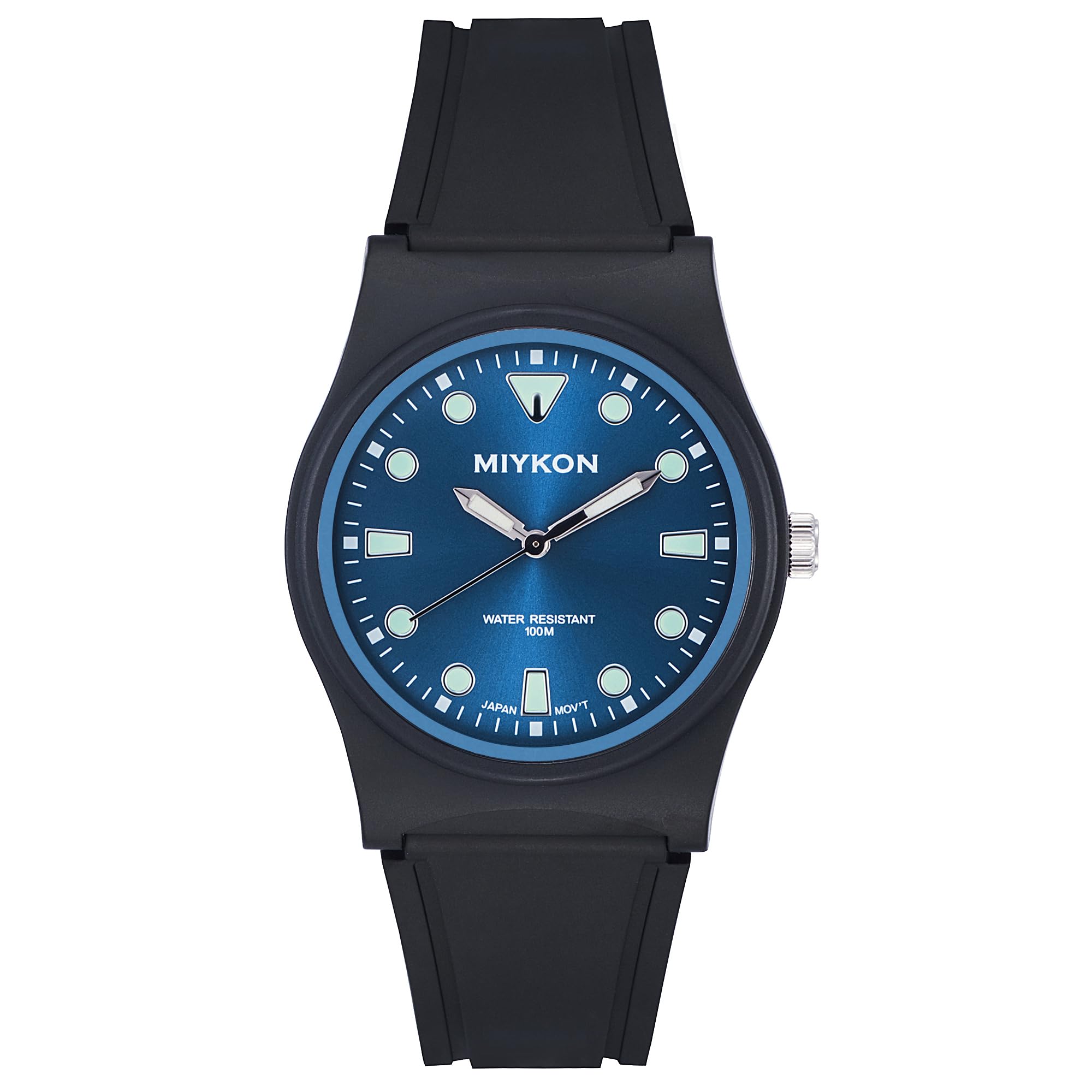 Miykon Montre étanche pour homme | Montre analogique décontractée noire facile à lire | Résine légère et résistante aux chocs, aiguilles et trotteuse lumineuses, quartz japonais avec autonomie de 4