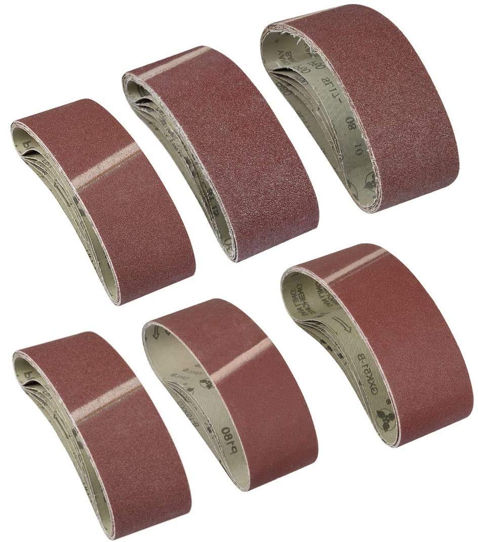 KAHEIGN 30 Pièces Bande De Ponçage, 75 x 533mm Tissu En Tissu Bande De Ponçage 40/60/80/120/180/240 Grains Oxyde D'aluminium Papier De Verre Ceintures Power File Pour Ponceuses à Bande Bosch
