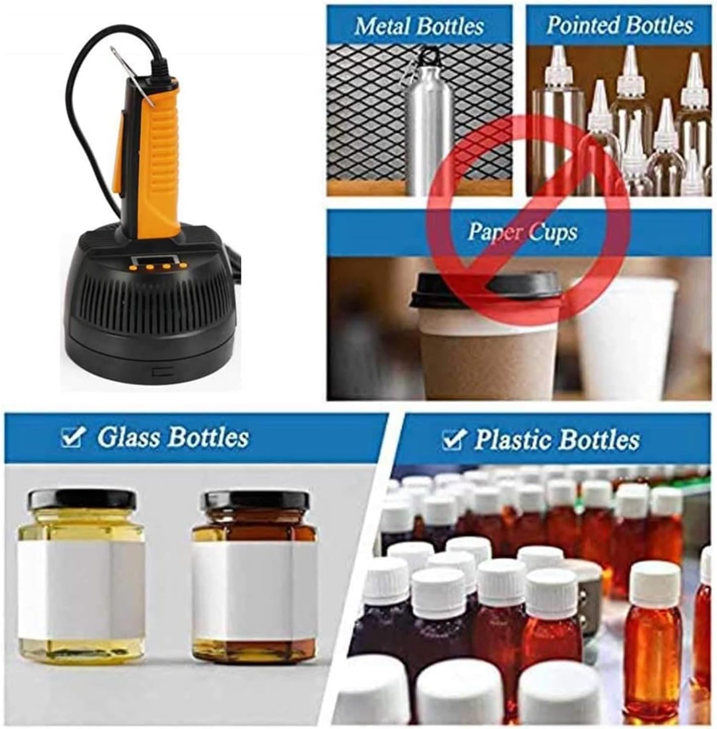 Sellador de inducción electromagnético para sellado de botellas de aluminio, 5 niveles de potencia, diámetro de tapa de 20-100 mm