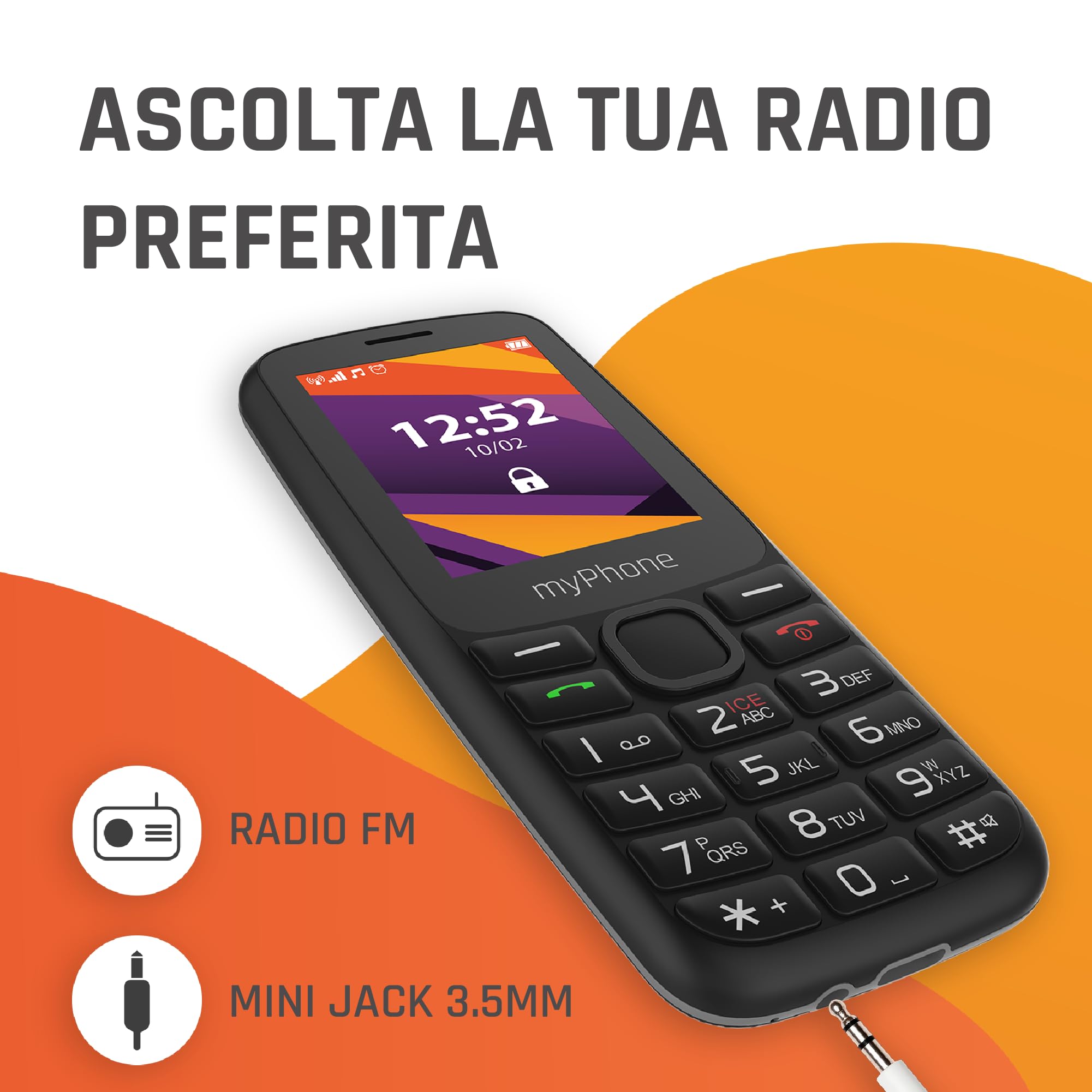 myPhone 6410 LTE, telefono cellulare 4G con display da 2,4" ampio e leggibile, grandi tasti, Dual SIM, radio FM, torcia, batteria a lunga durata