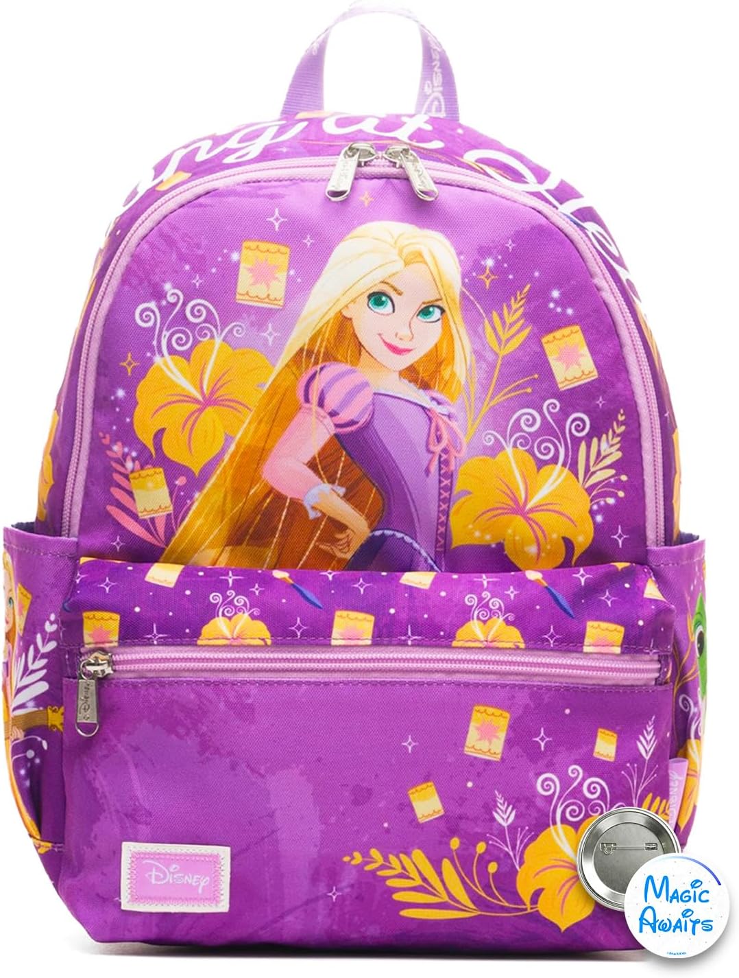Disney Rapunzel Mini Backpack Set - Bundle of 13" Tangled Mini Bag Plus Button | Disney Tangled Backpack Purse for Kids, Girls, Teens, Women
