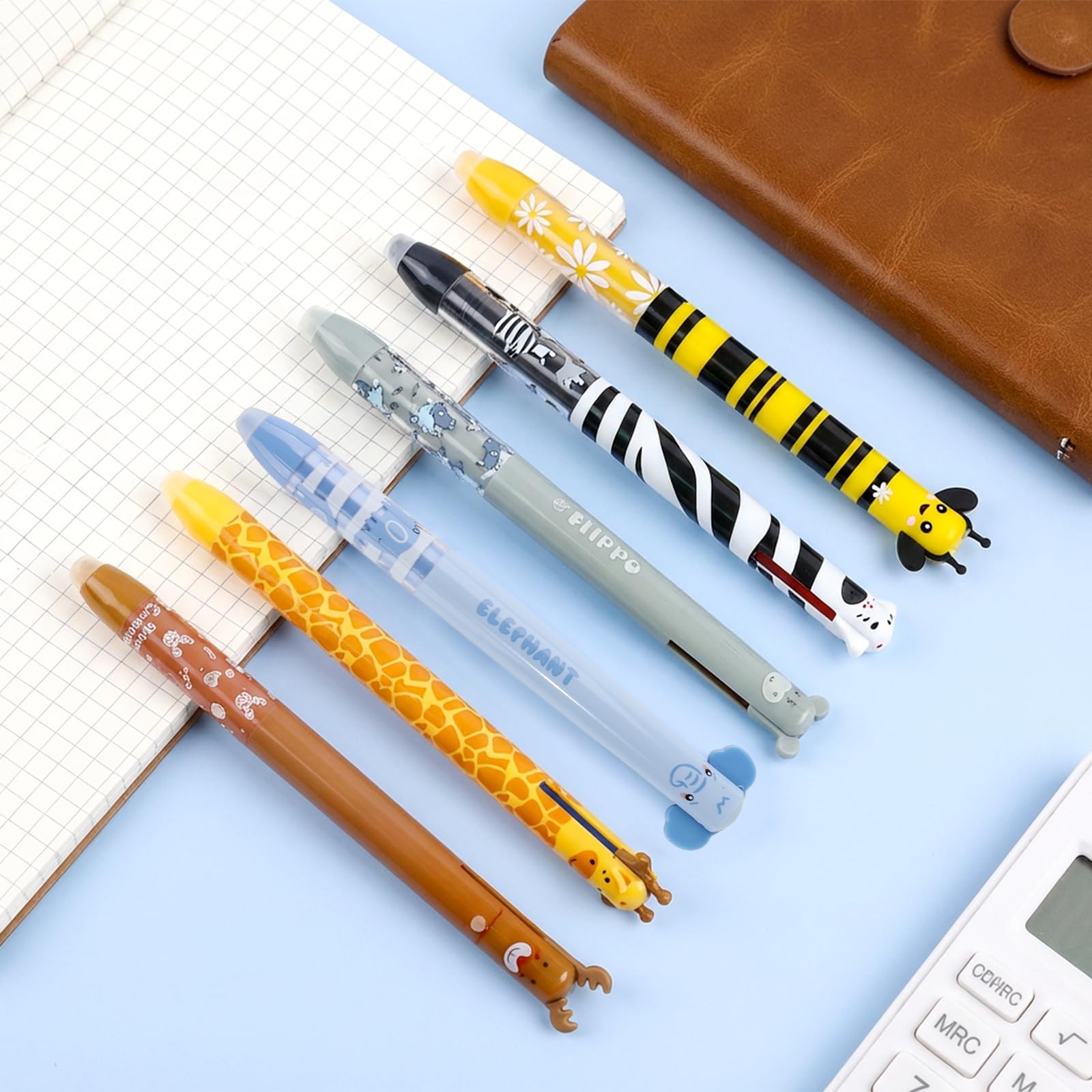 Lot de 12 stylos à bille effaçables de 0,5 mm - Avec encre bleue et rouge - Avec 8 notes adhésives - Stylos effaçables - Pour fournitures scolaires, fournitures de bureau