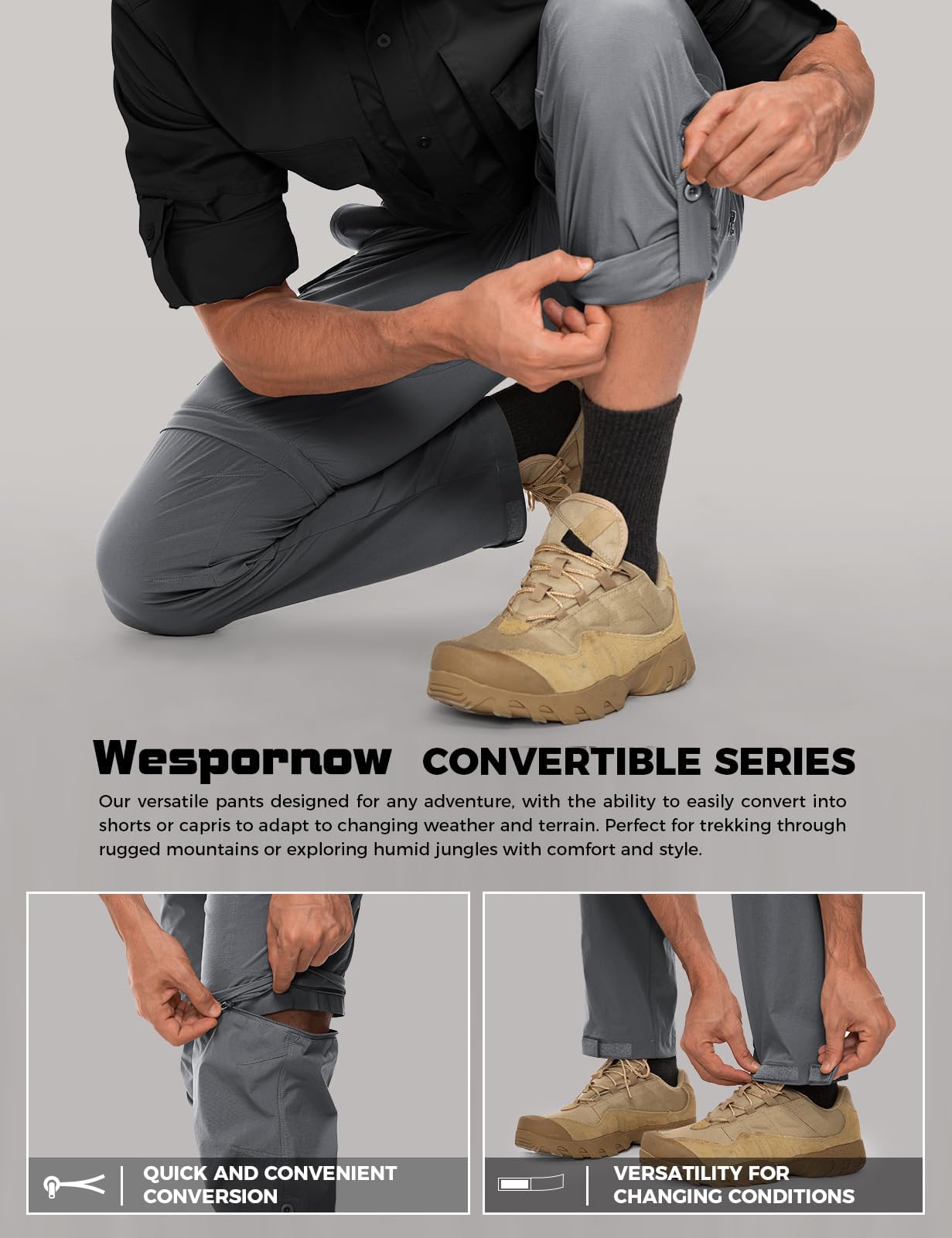 Wespornow Pantaloni da Trekking con Zip da Uomo Pantaloni da Trekking Staccabili, Pantaloni da Esterno Traspiranti Funzionali Estivi ad Asciugatura Rapida con 5 Tasche