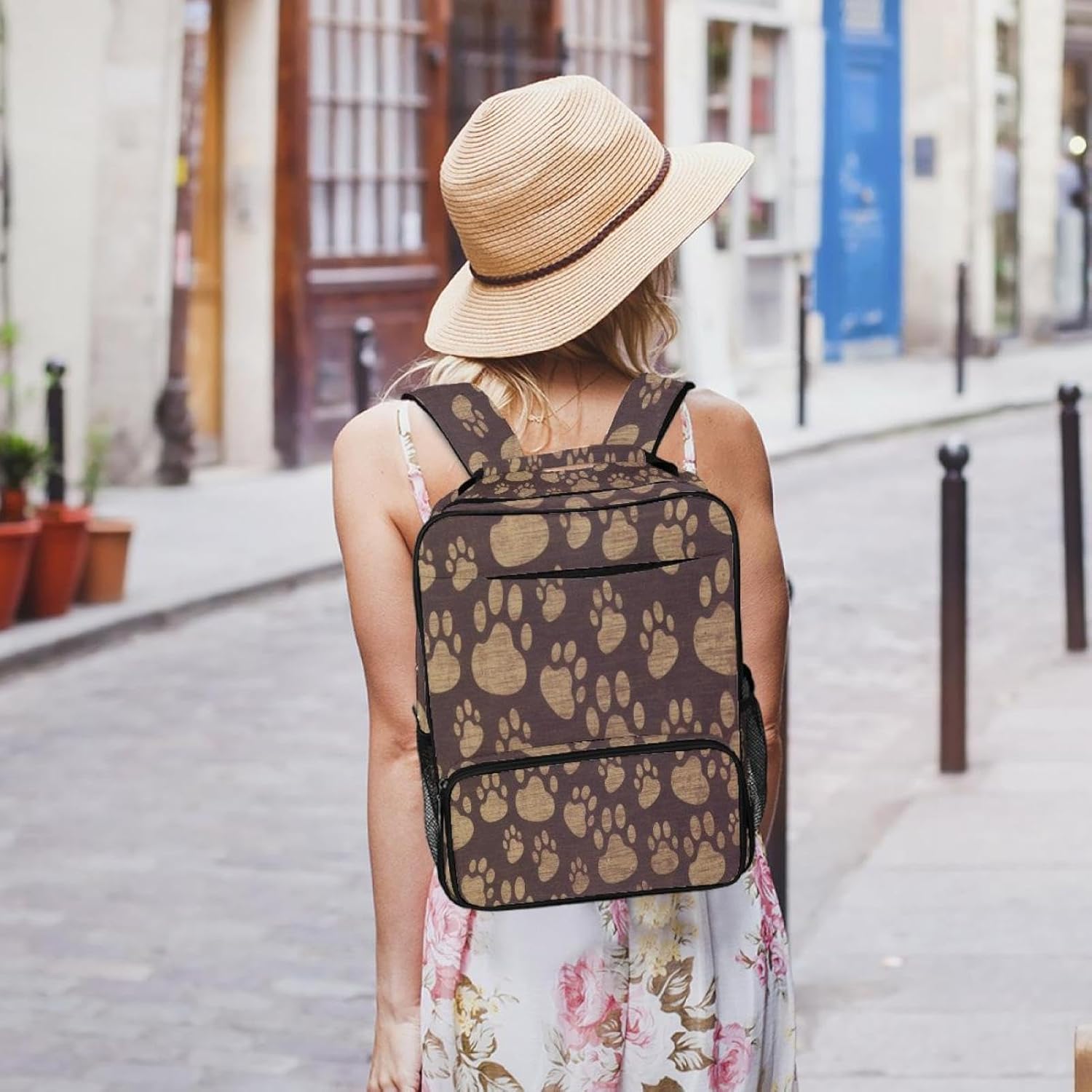 [suojapuku] 女性用の小さなバックパック、ミニ バックパック トラベル バッグ、足のパターン、女の子のためのブックバッグキ