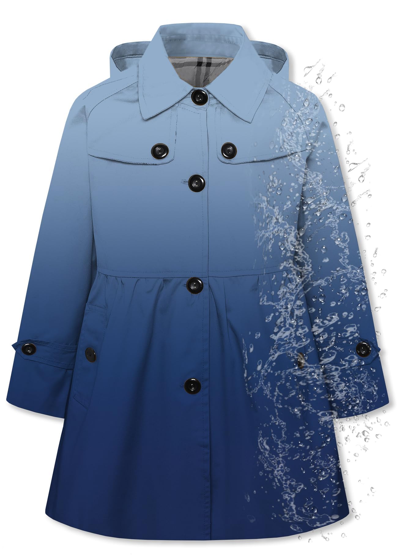 Betusline Girl's Rain Jackets Lightweight Waterproof Hooded Trench Coat Raincoats for Kids,2-14 Years