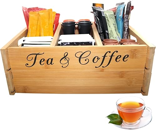 Organizador de bolsas de té de 2 niveles para bolsas de té y café para bolsitas de té, organizador para armario, encimera, despensa, cocina, oficina