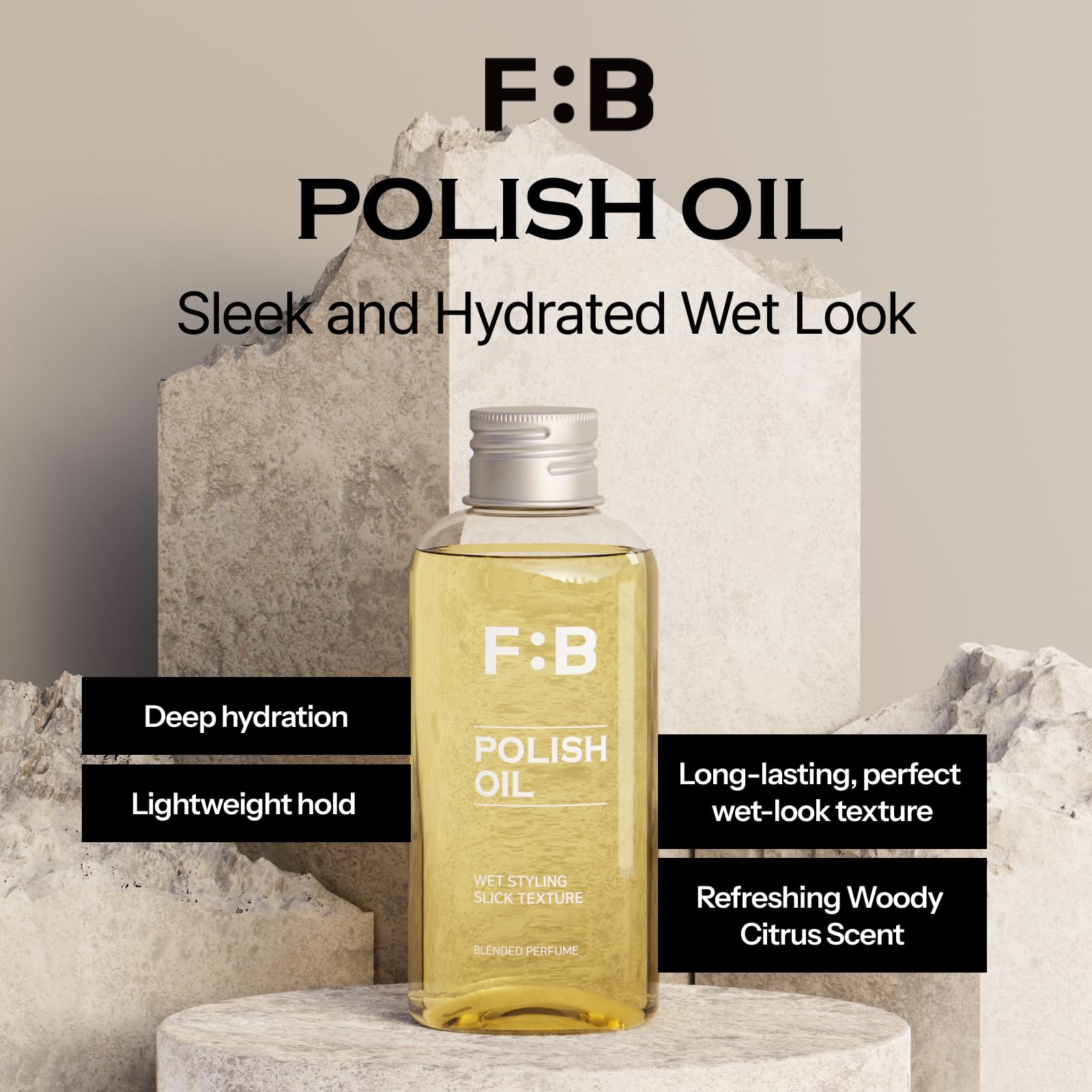 [Forbeaut] Wet Hair Polish Oil - Deep Hydration, Sleek Wet Look & Natural Lift, Lightweight Hold, Long-Lasting Texture, Plant-Based Formula, Damaged Hair Care, Woody Citrus Scent, 160ml / 5.4 fl.oz