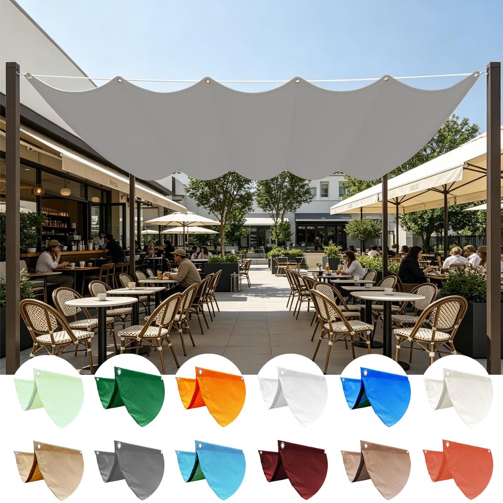 Voile ombrage rétractable vague 350x800 imperméable jardin gris clair