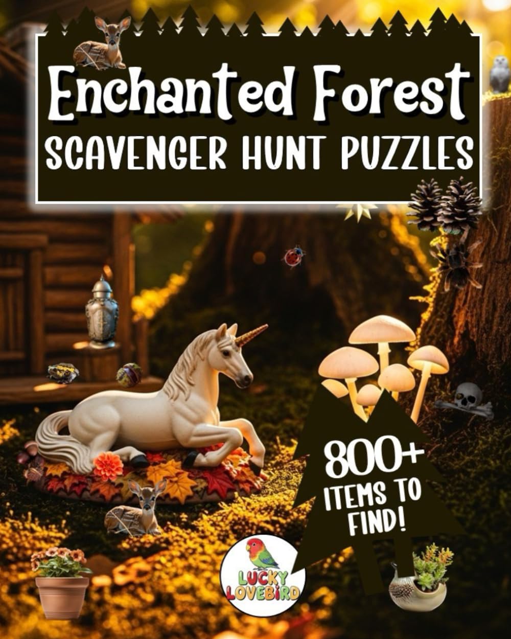 Enchanted Forest Scavenger Hunt Puzzles: Relaxing and mysterious puzzle book for kids and adults