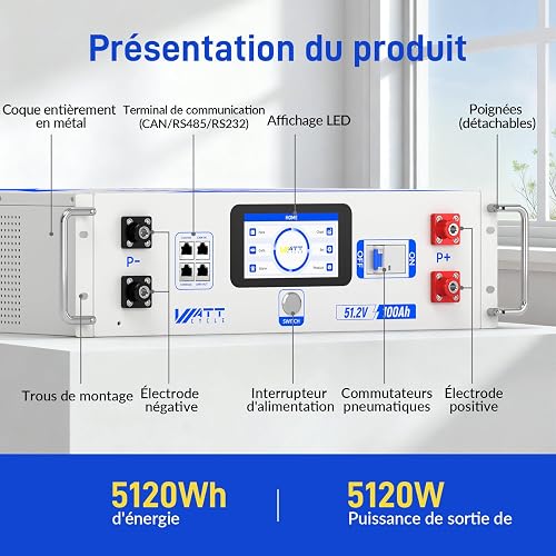 Batterie Rack Wattcycle 48V 100Ah LiFePO4 5120Wh + câble d'extension - 7