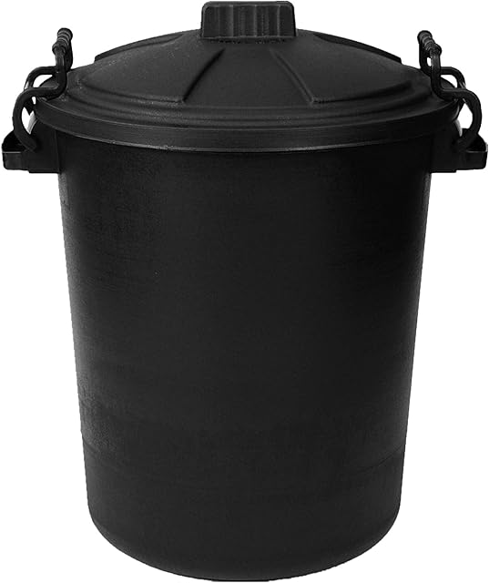 CrazyGadget® Large Black Plastic Dustbin Garden Storage Unit Bin Clip On Locking Lid Heavy Duty - for Rubbish Waste Animal Feed etc. (50 Litre)
