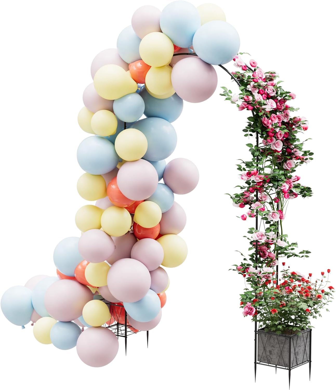 Garden Arch Arbor Trellis with Planter Boxes 8.2 Ft Metal Arch Trellis for Climbing Plants Outdoor, Wedding Arches Backdrop Stand for Ceremony, Halloween, Christmas, Decorations Pergola, Black